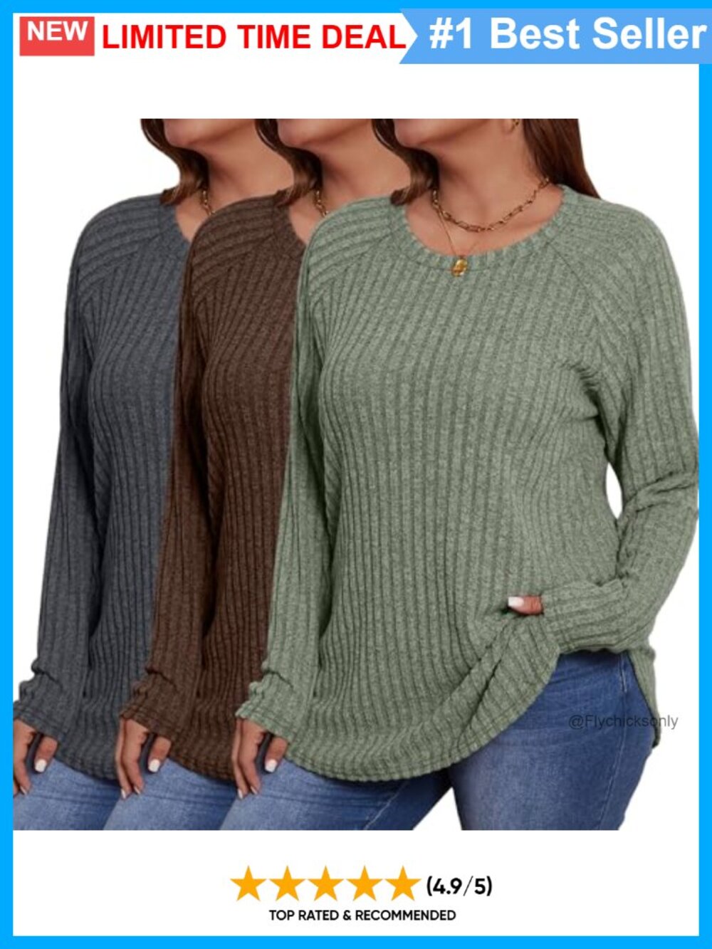 Plus Size Tunic Sweaters 3 Pack Long Sleeve Thermal Shirts